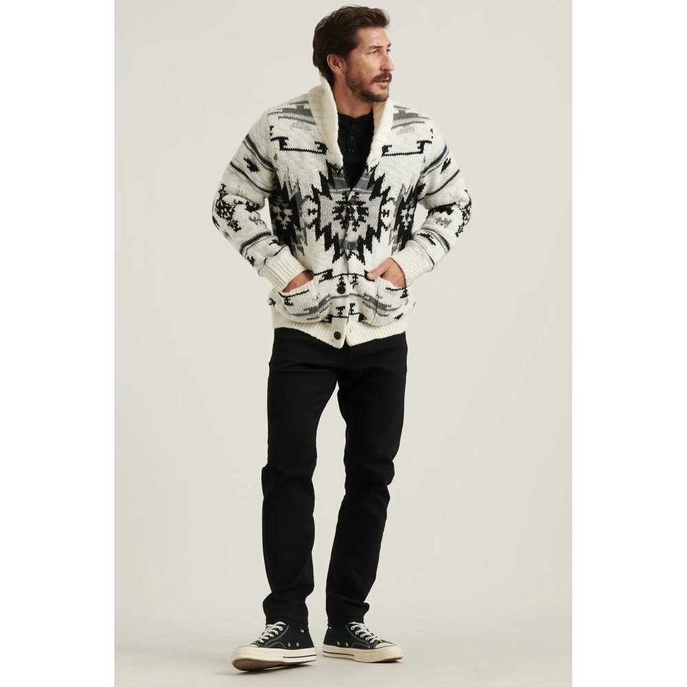 Lucky Brand Southwestern Hi-Pile Lined Shawl Cardigan Sweater Men Large Wool